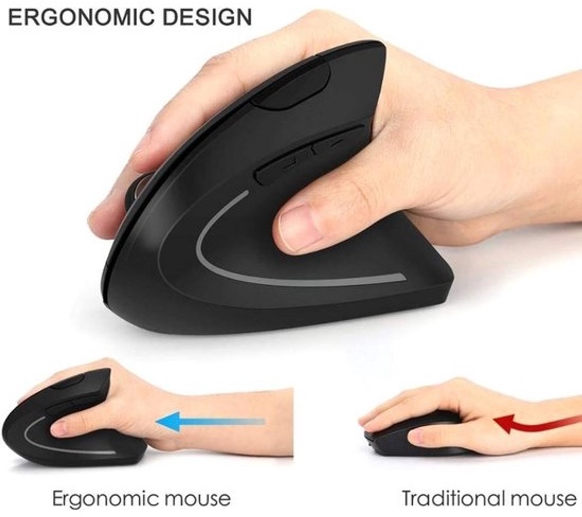 Ergonomische Verticale Draadloze Muis voor PC en Laptop met Oplaadbare Batterij