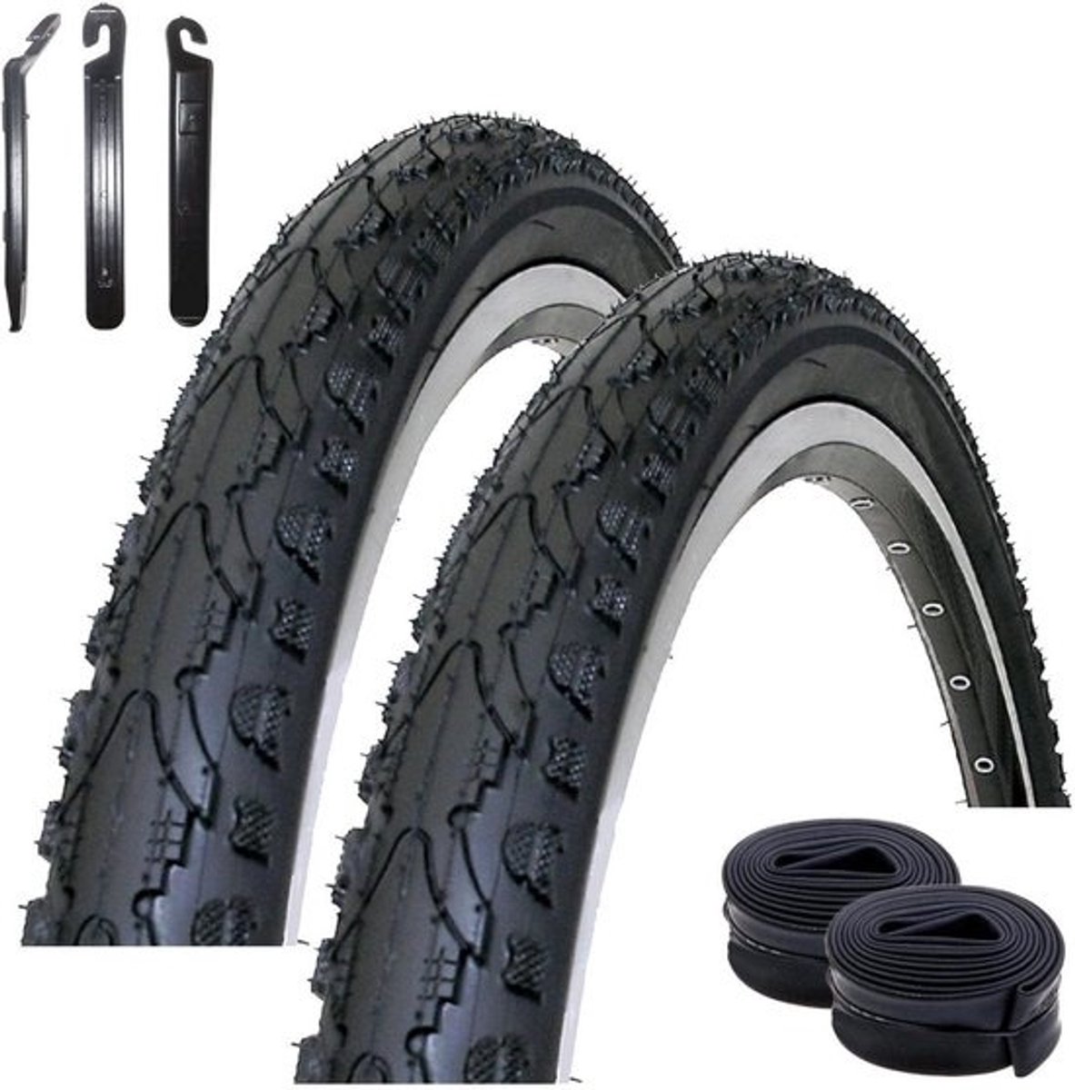 2x Fietsband 20 Inch Zwart 47-406 (20x1.75) Set met Binnenbanden en Bandenlichters