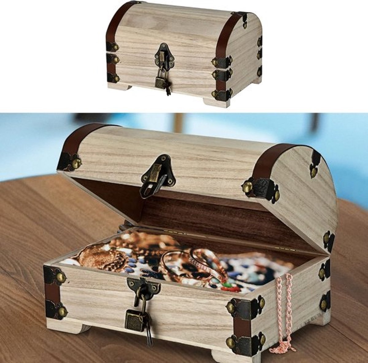 Houten Kist met Deksel en Slot voor Opslag - Decoratieve Schatkist