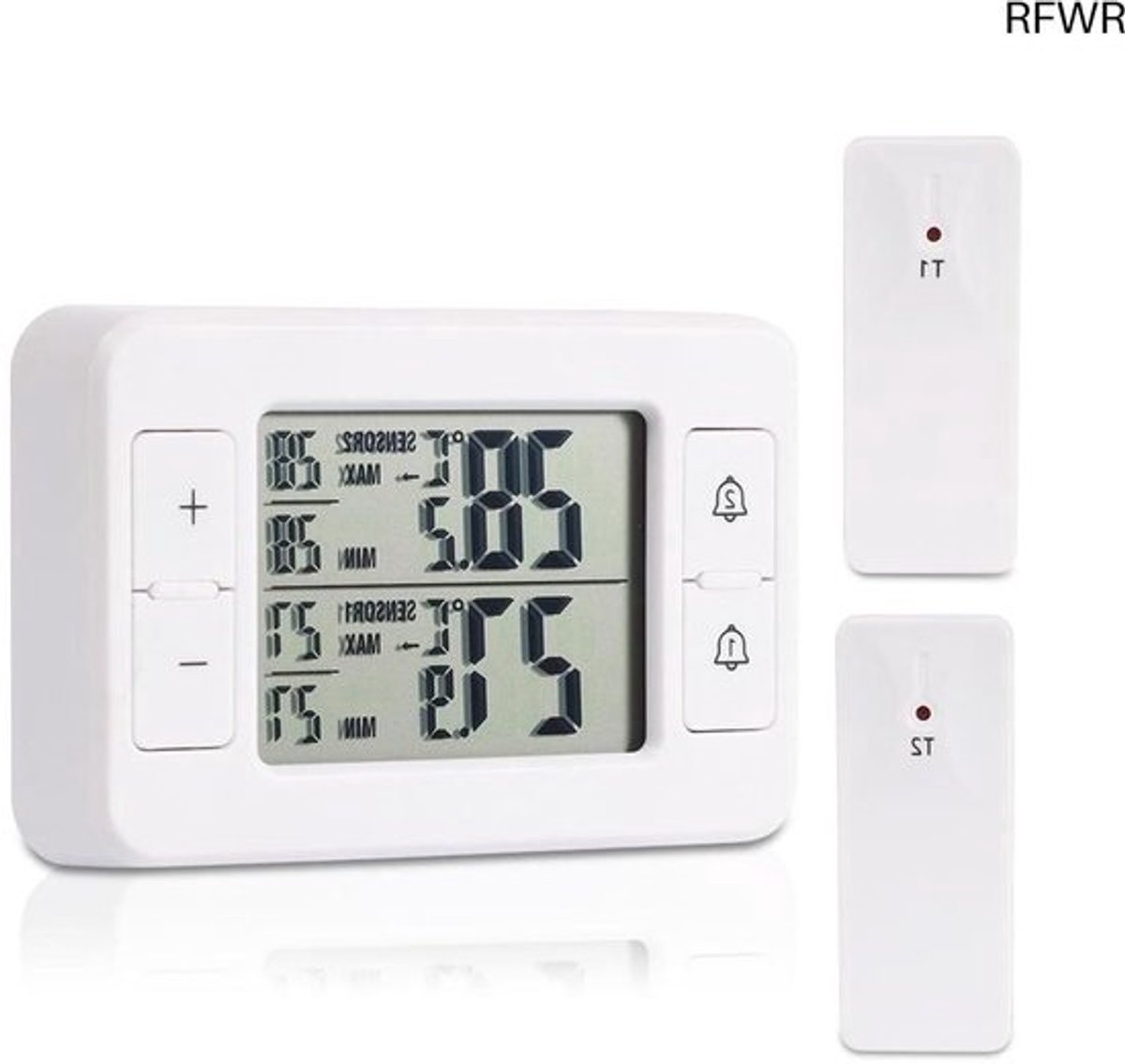 RFWR® Koelkastthermometer met Draadloze Sensoren en Temperatuuralarm – Voor Binnen en Buiten – Nauwkeurige Temperatuurregistratie