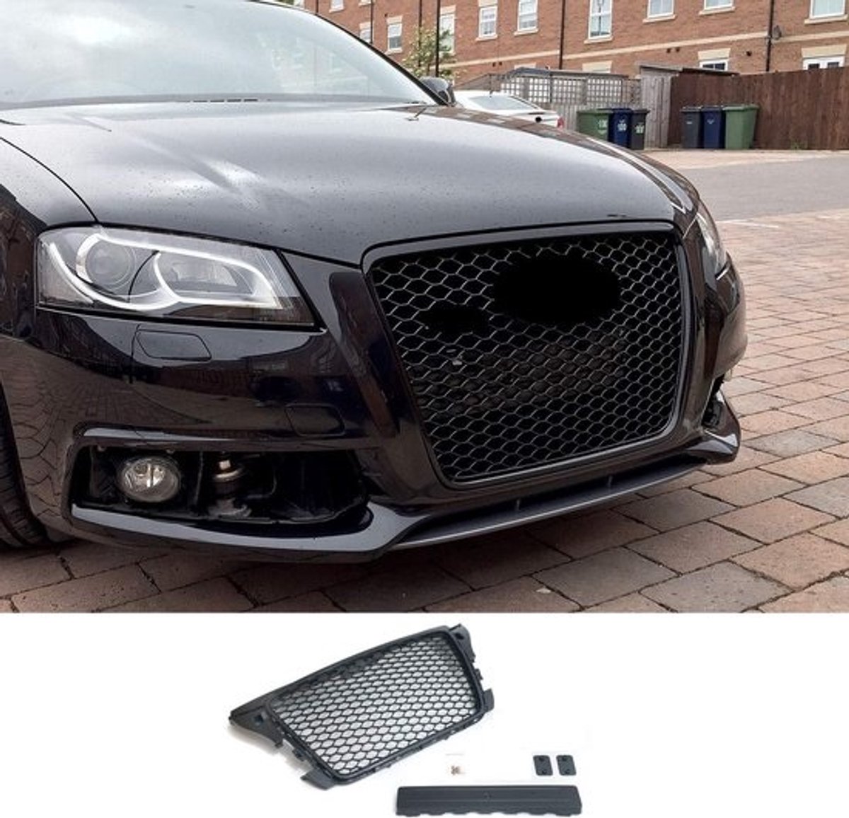 Honingraat radiatorgrill voor A3 8P met embleemhouder en PDC