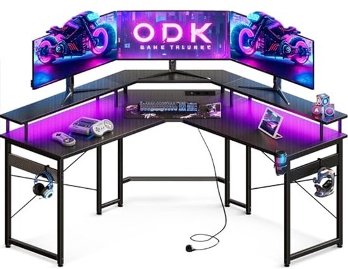 Gaming Bureau met LED Verlichting, Stopcontacten en USB Oplaadpoorten - Stevig En Ergonomisch