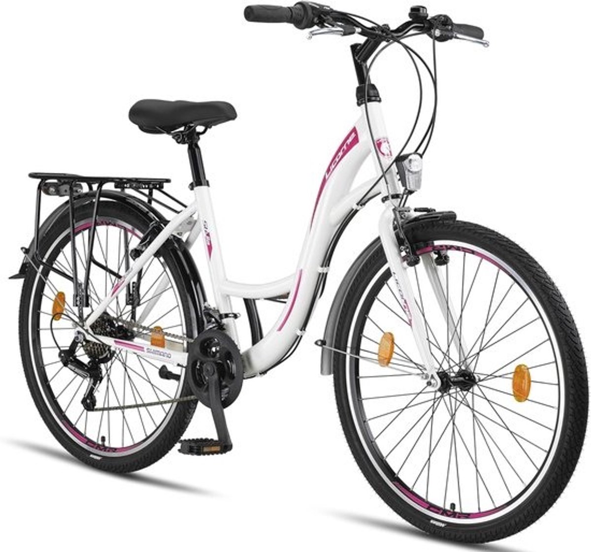 Stadsfiets 26 inch voor meisjes, jongens en volwassenen – Shimano 21 versnellingen, wit