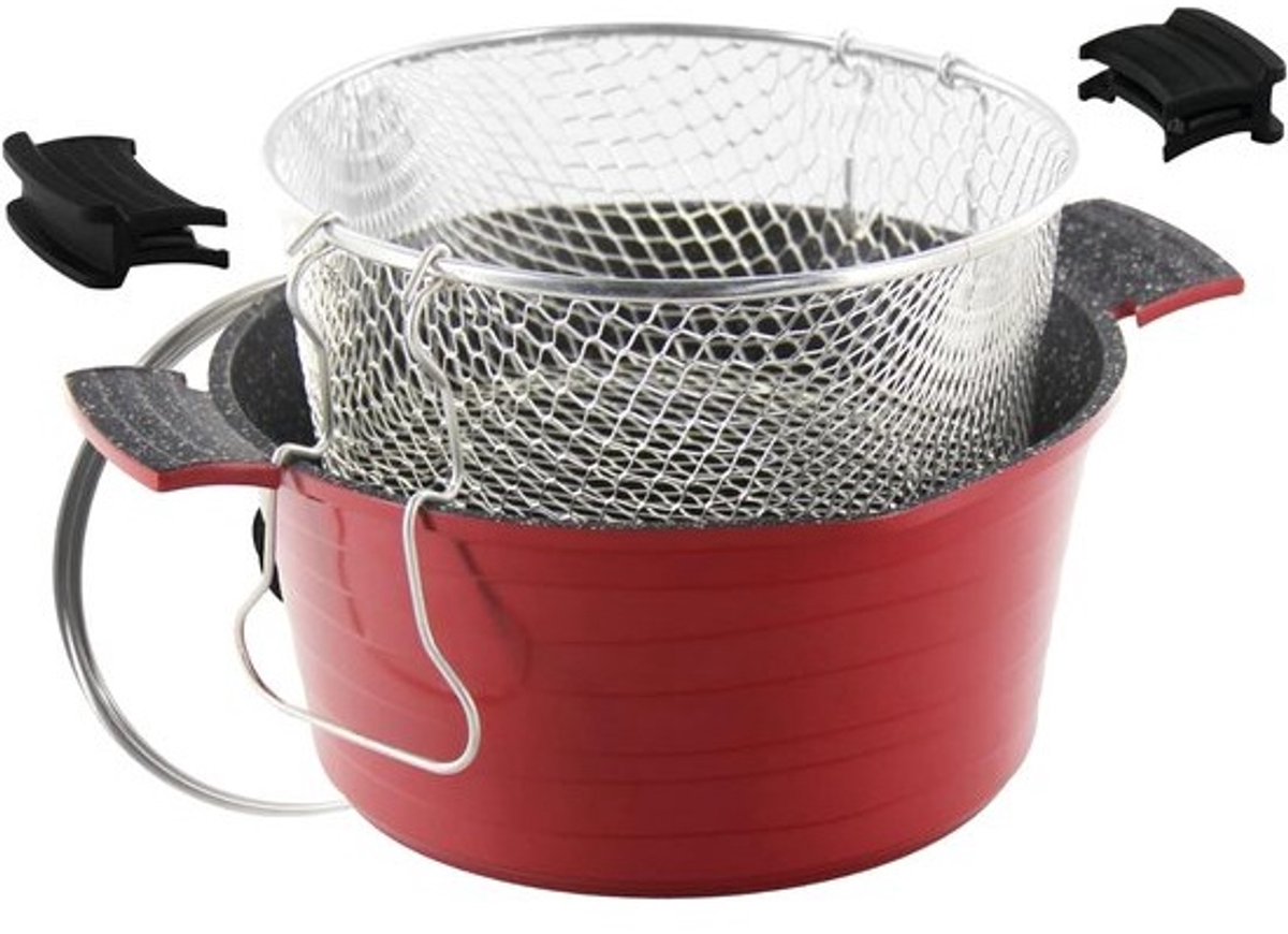 2-in-1 Friteuse en Kookpan met Glazen Deksel – 24 cm