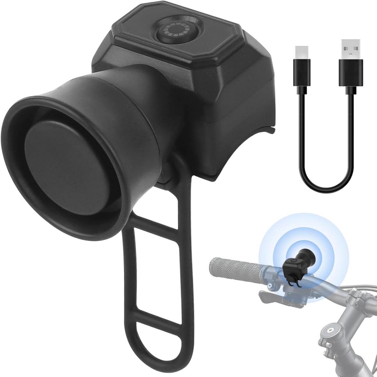 SSTRWGOOD Elektrische fietsbel - 120 dB luide elektrische fietshoorn - IPX4 waterdicht - Oplaadbare fietsbel - Met 5 belgeluiden - Geschikt voor mountainbikes, racefietsen en elektrische scooters geschikt voor kinderen