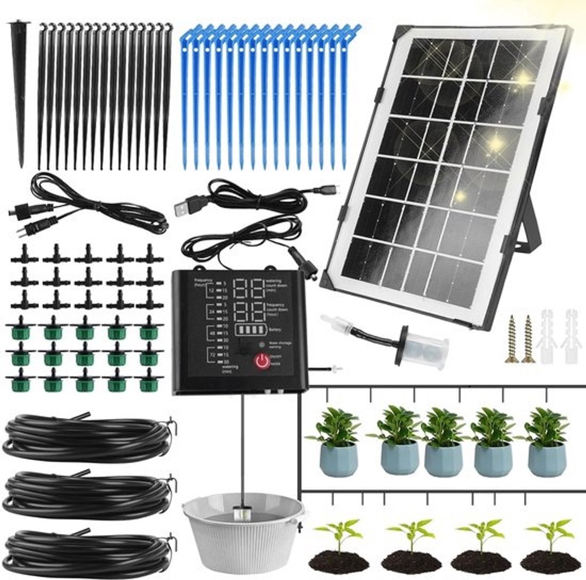 Automatisch Irrigatiesysteem met Zonne-energie - Druppelirrigatie voor Tuin, Balkon en Planten