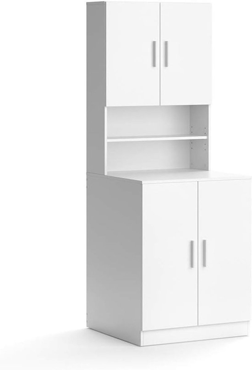 Witte Wasmachinekast voor Badkamer - Hoge Kast en Badkamerrek met Verstelbare Planken