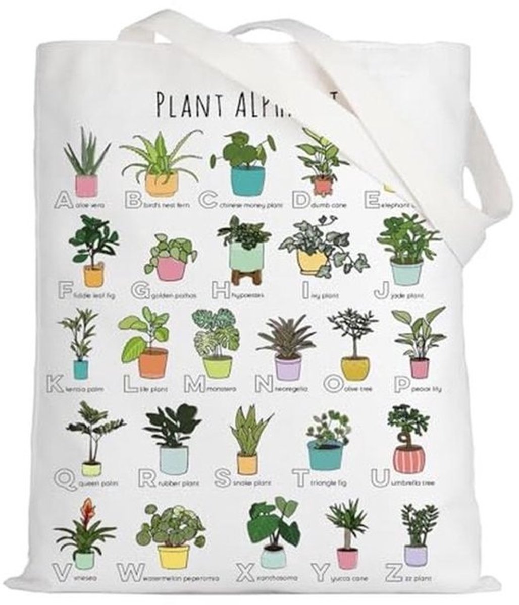 Grappige Plant Alfabet Tote Bag - Tuinman Gift Botanist Schoudertas voor Kamerplanten