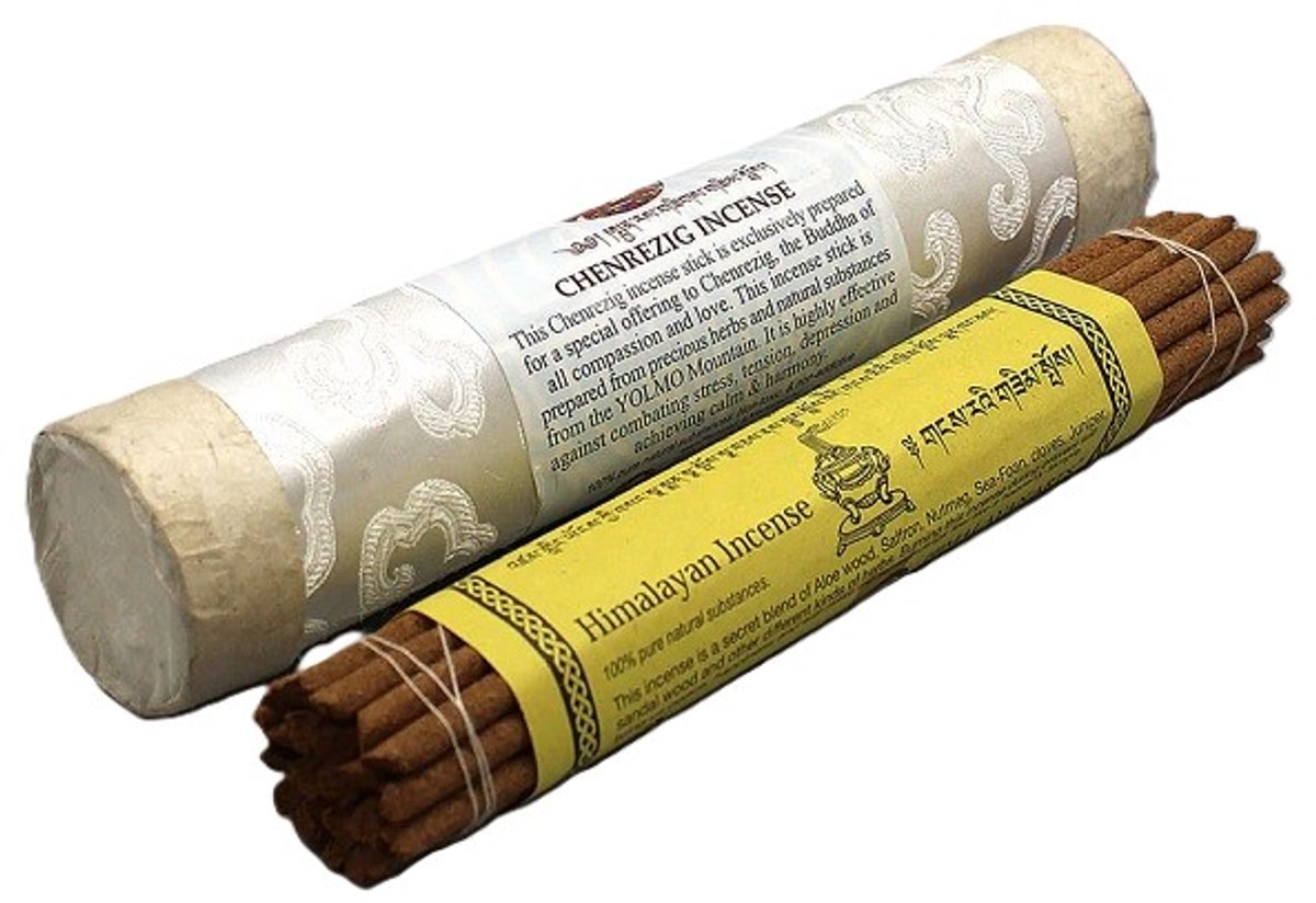 Tibetaanse wierook - chenrezig – brokaat koker