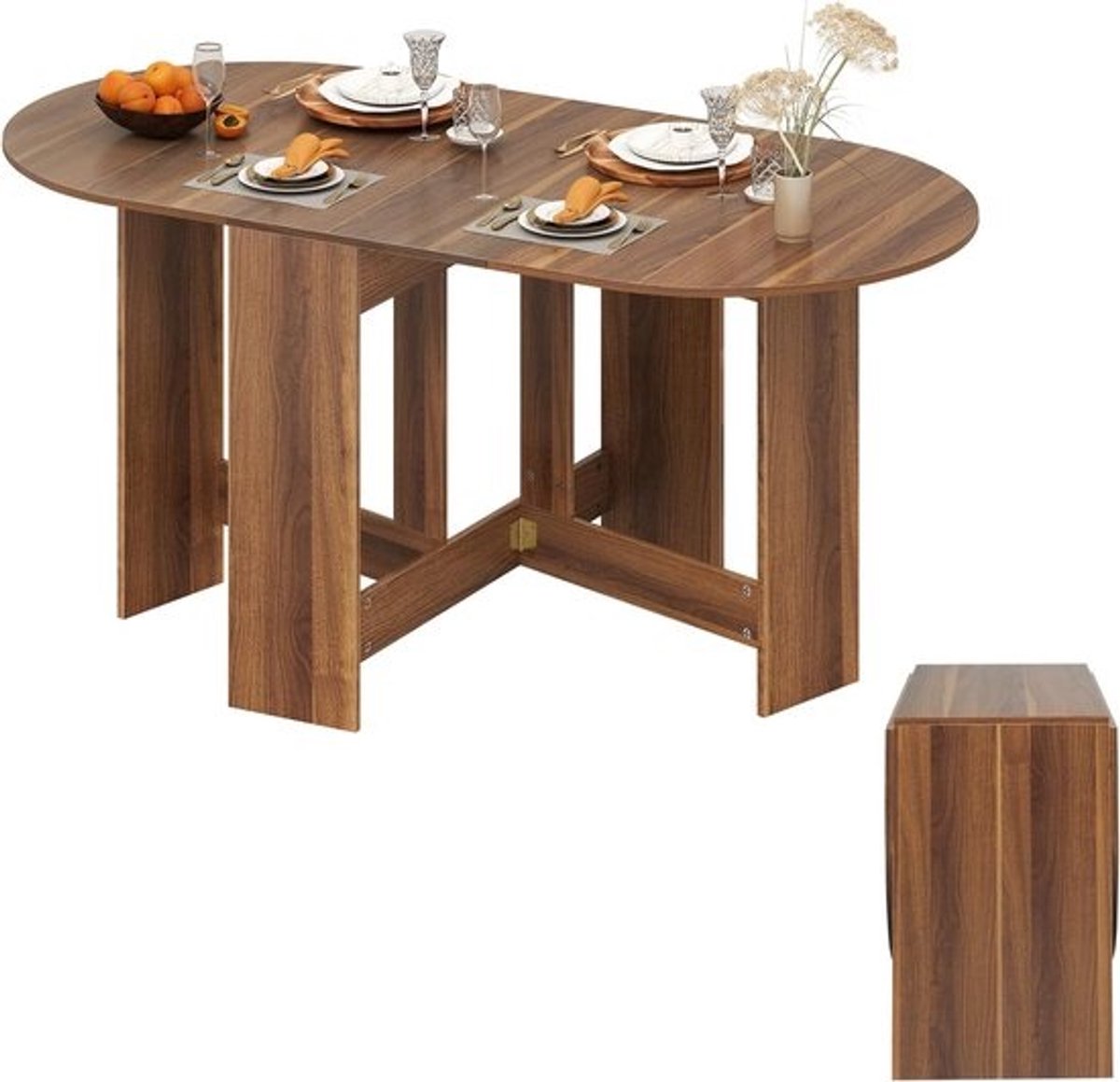 Inklapbare Eettafel voor 4-7 Personen - Ovale Houten Klaptafel voor Keuken en Woonkamer - Ruimtebesparend en Functioneel