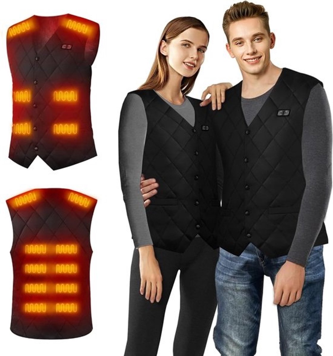Verwarmd USB-jas voor heren en dames - Elektrisch verwarmd gilet met 3 warmtestanden voor buitenactiviteiten