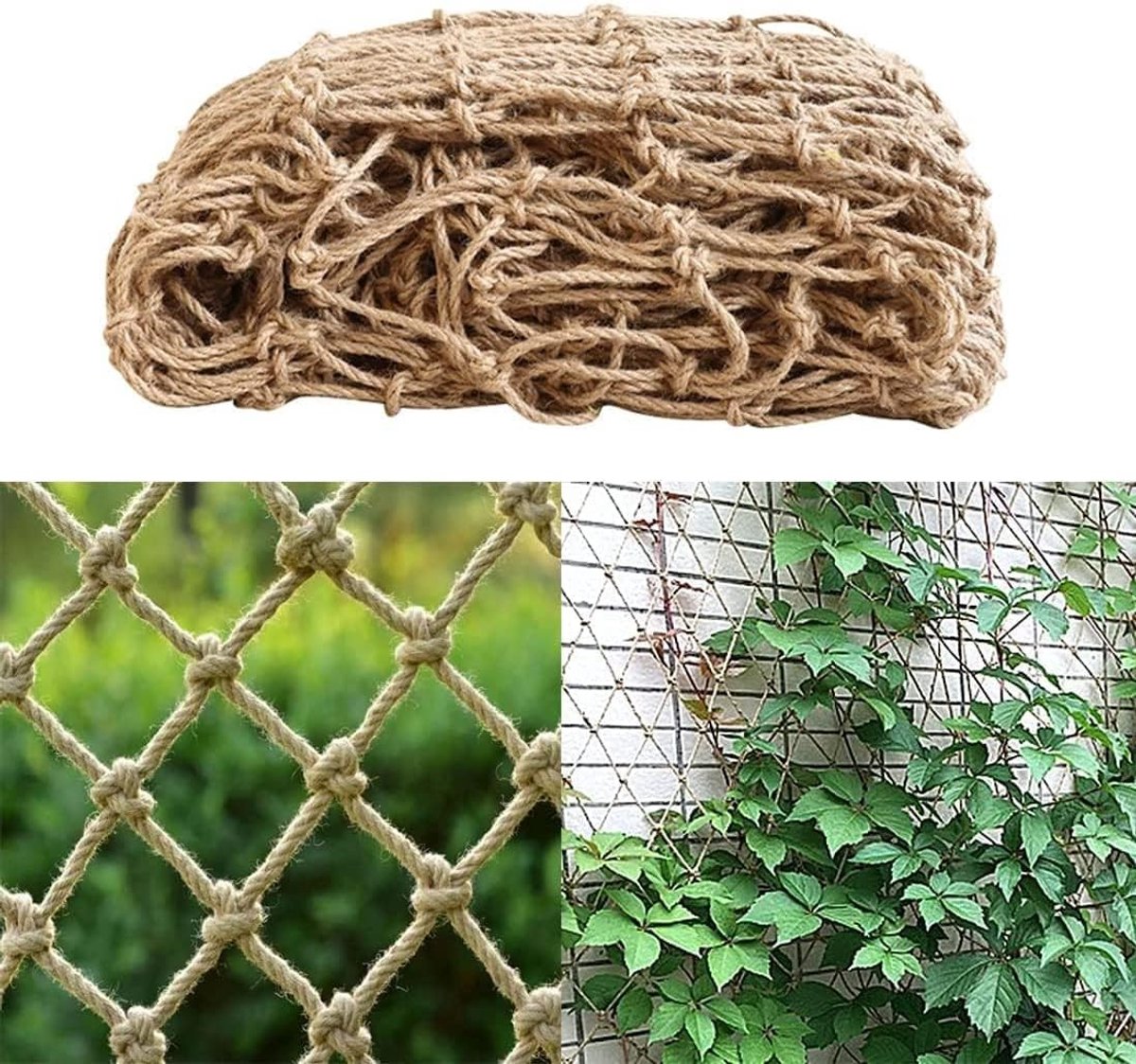 Plantondersteunend net van 2 m x 5 m voor klimplanten, groenten en tuinieren met jute touw