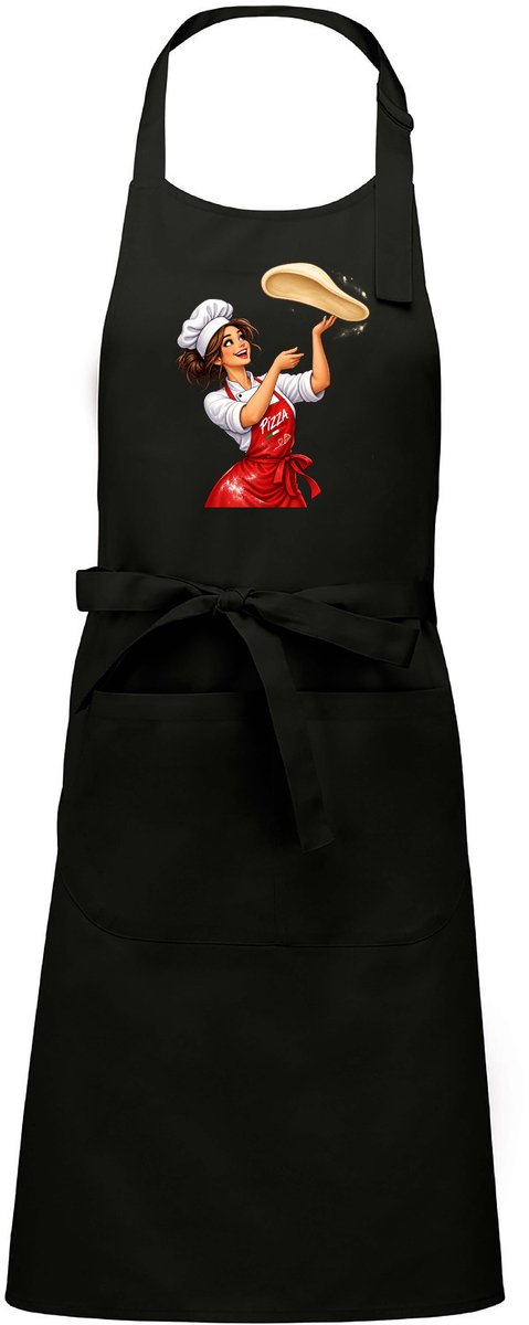 Luxe Horecaschort - Unisex Schort - Keukenschort - Barbecueschort - Kookschort - Halterschort - 76 x 90 cm - voorvak - verstelbaar - Pizza - vrouw - zwart