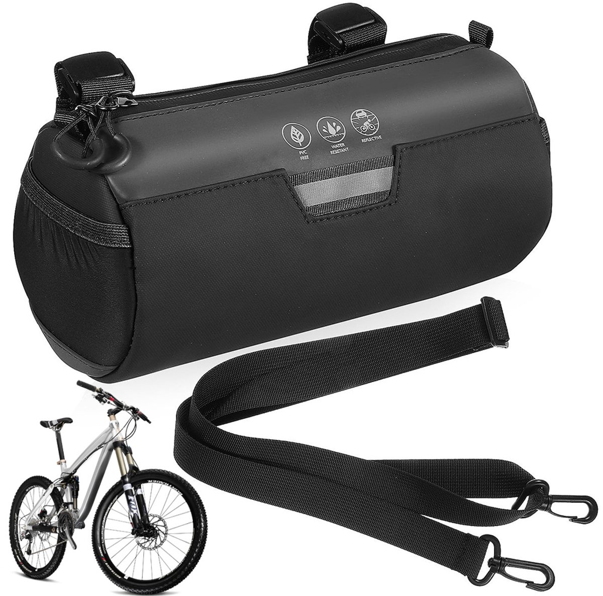 Fietsstuurtas 2,4L - Stuurtas Fiets van 900D Oxford - Waterafstotend en Reflecterend - 3-Punts Bevestiging - Met Afneembare Schouderband