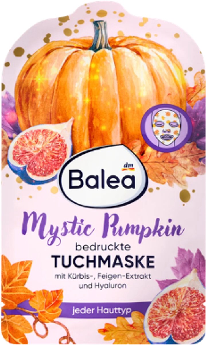 Balea Gezichtsmasker - Bedrukt Masker | 1 stuk - Mystic Pumpkin - Pompoenen - Met pompoen- en vijgenextract & Hyaluronzuur | Limited Edition 2026 Gezichtsmasker - Vegan