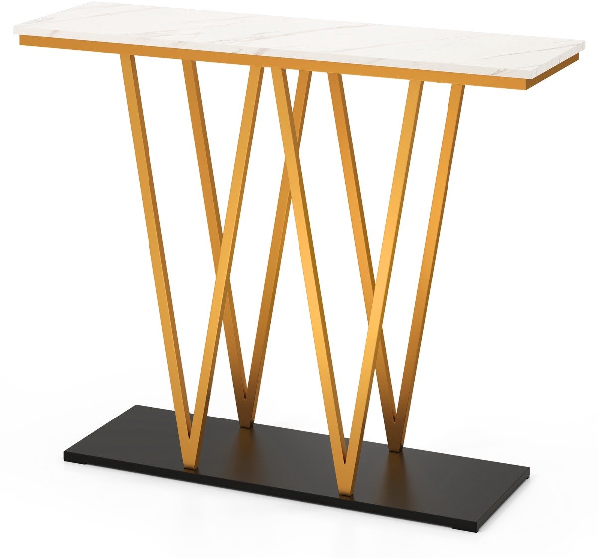 SureDeal® - Consoletafel - Gouden Haltafel Moderne - Imitatiemarmeren Blad Geometrische - Opbergruimte - 100x30x79 cm - Wit