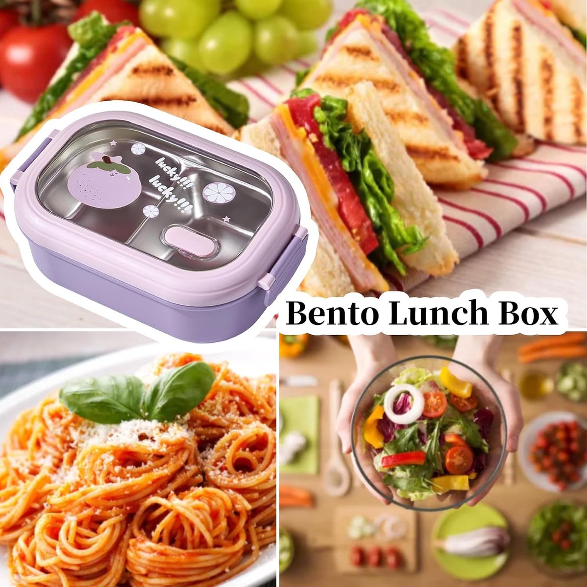 Lunchbox - Bentobox– Geïsoleerde maaltijdhouder – Vulbaar met water voor isolatie – Lunchtrommel met vakjes – Uitneembare binnenbak – Veilige kliksluiting – Geschikt voor noedels, maaltijden, fruit, broodjes (1000 ml – paars) — cadeau in Koken & Dineren - foto 5