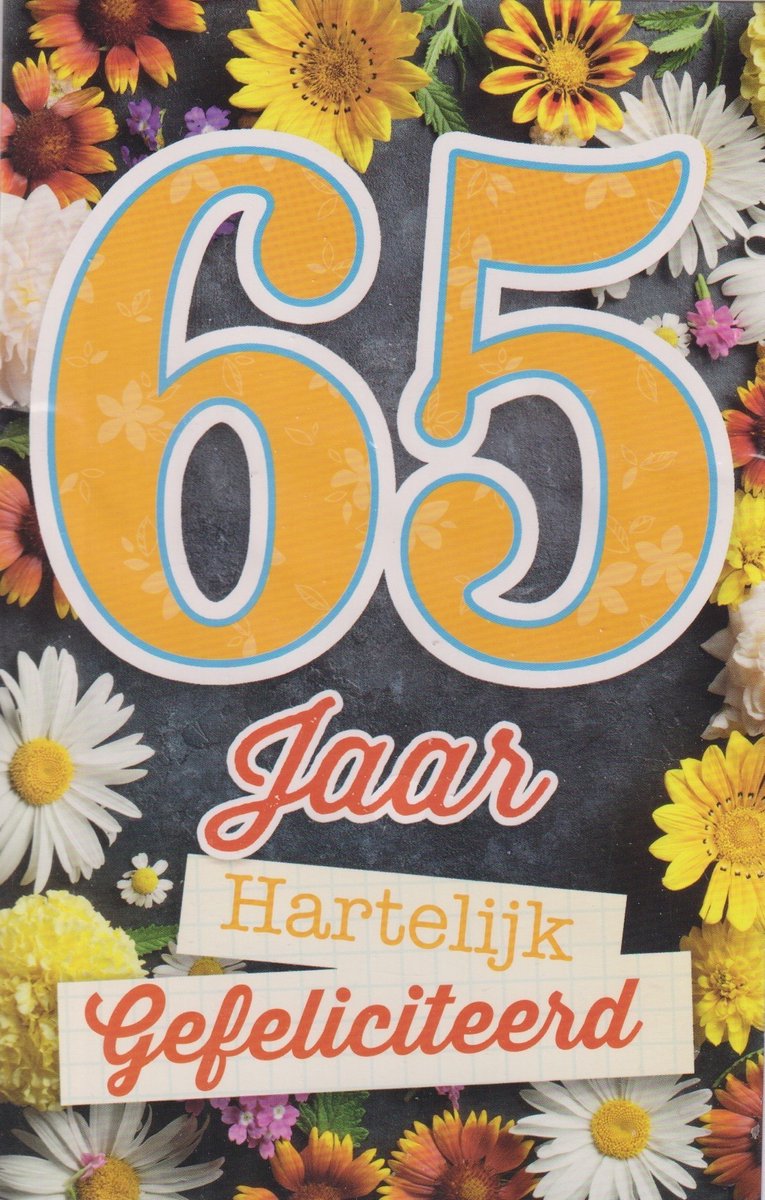 Wenskaart 65 Jaar Hartelijk Gefeliciteerd - 12x17cm - Gevouwen Wenskaart inclusief envelop - D16582