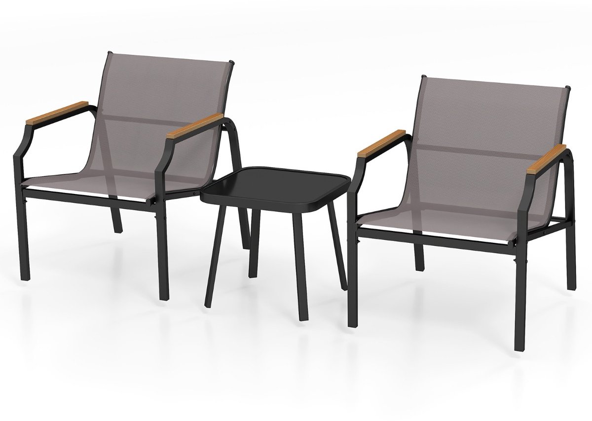 SureDeal® - Tuinset - 3-delig Tuinmeubelset - Stoelen - Tafel Balkonset Balkonmeubels - 70x61x76 cm - Grijs