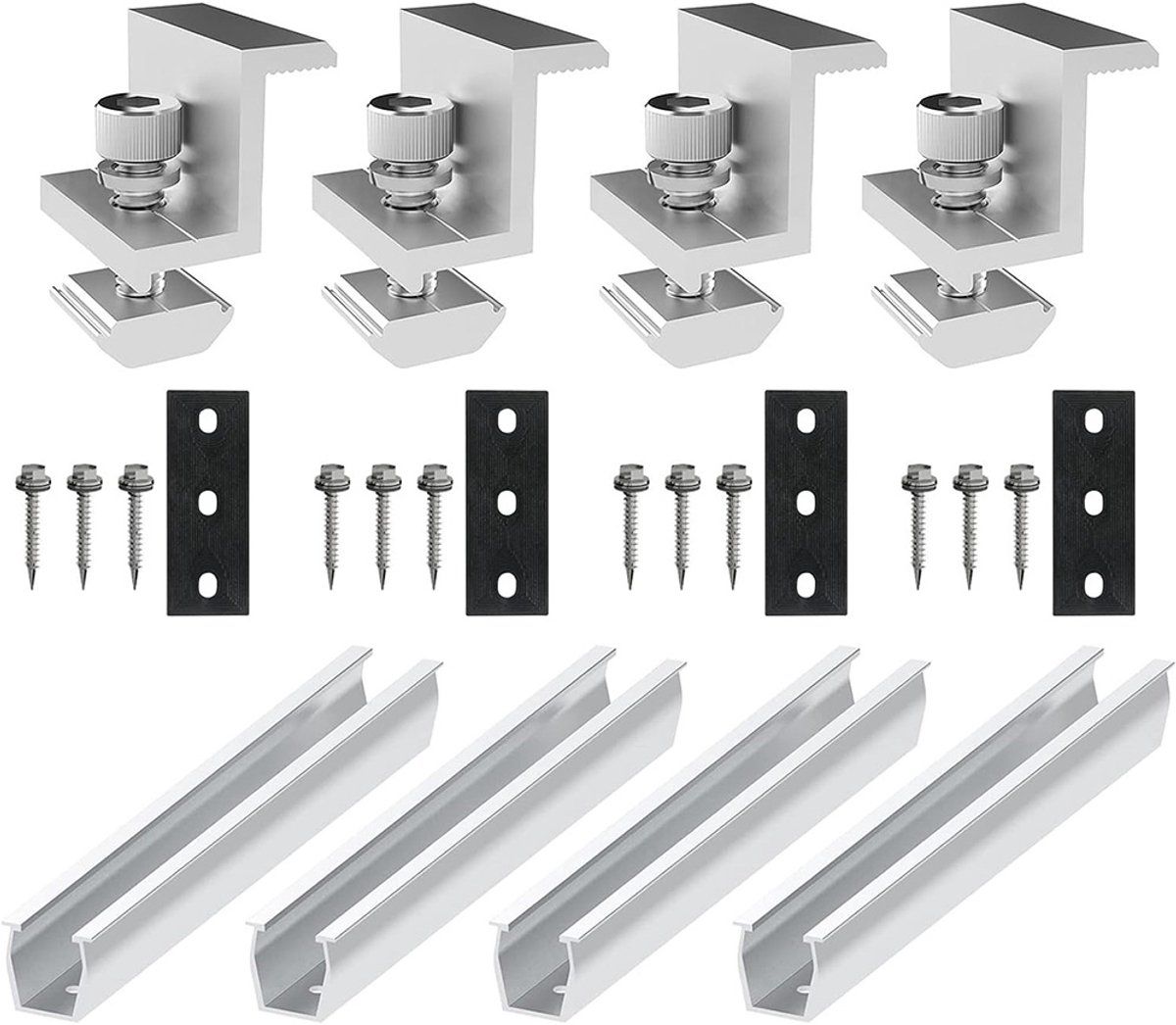Homtas Aluminium montageset voor 4 zonnepanelen op plat dak. Speciaal voor 20 mm dikke panelen