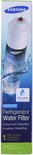 Blauw/groene Samsung verpakking voor in-line waterfilter met afbeelding van filter.