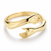 Matthew Studio® Knuffelring - 925 Zilver - Goudkleurig - Verstelbare Ring - Handjes Design - Unisex