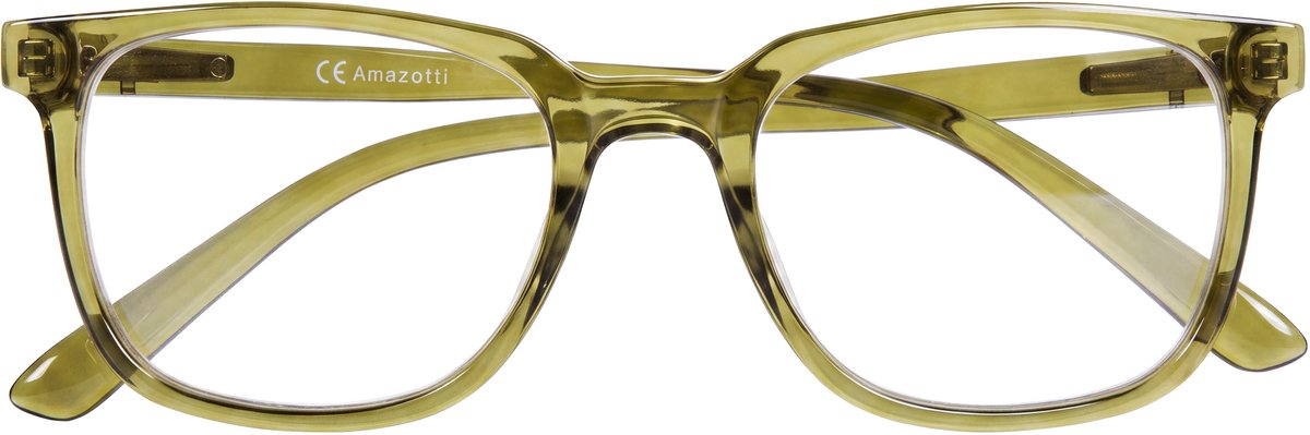 Amazotti Lucca Leesbril +1.00 – Blauwlicht filter & Computerbril - Trendy montuur – Italiaans Design – PC frame – Dames & Heren – Olive Green