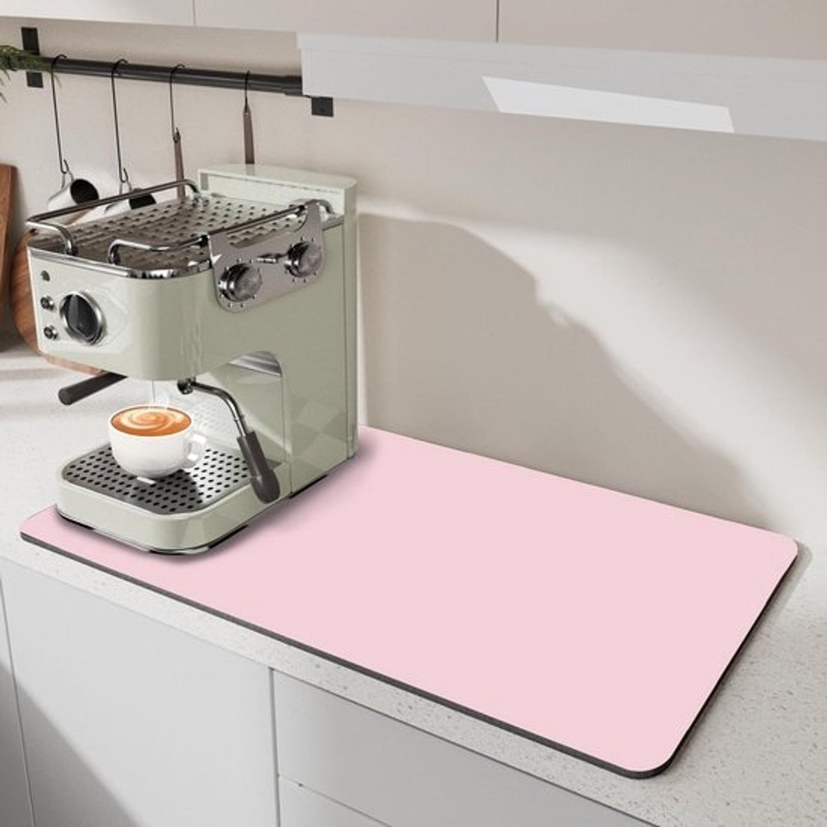 Afdruipmat Keuken - Koffiemat Aanrecht - Koffie Station - Antislip Rubberen Achterkant - 40 x 60 Cm - Roze