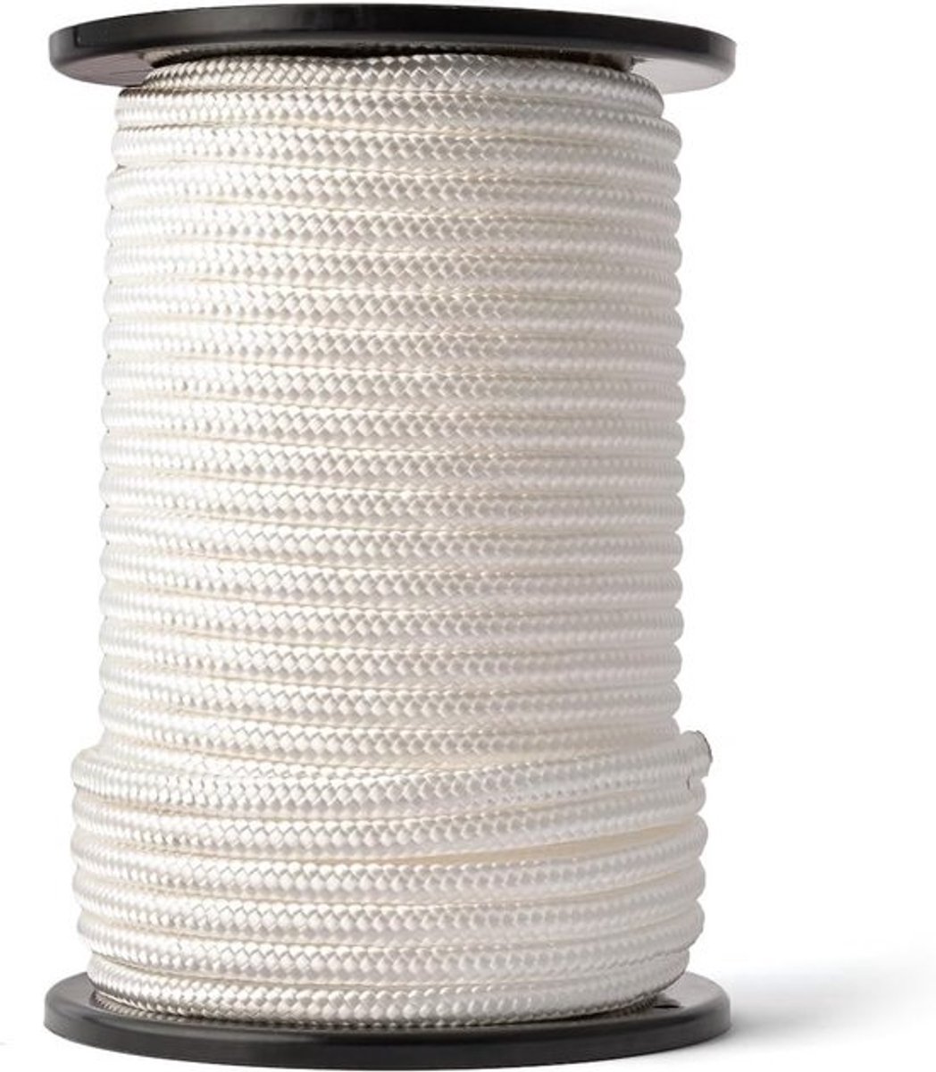 Nylontouw Gevlochten - Polyamide Koord - Veilig Lasten Zekeren - Hoge Breekkracht 1111kg - 8mm 50 Meter - Wit
