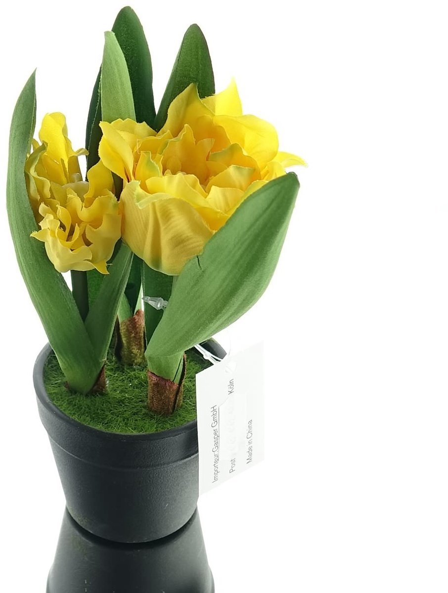 Gasper Tulpen Geel in Zwarte Minipot 19 cm - Kunstplant