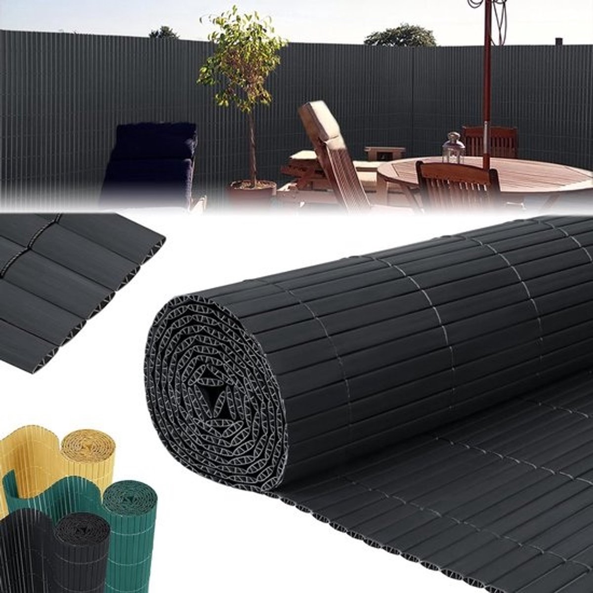 Inkijkbescherming Mat - Balkonbekleding Terras - Privacy Creëren - Weerbestendig PVC - 200 x 500 cm - Antraciet
