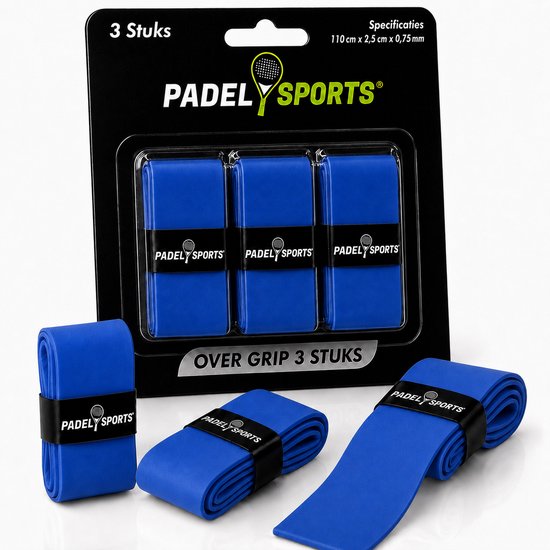Padel Sports® Padel Grip - Overgrip Padel en Tennis - Blauw - 3 Stuks Padel Sports® Padel Grip - Overgrip Padel en Tennis - Blauw - 3 Stuks