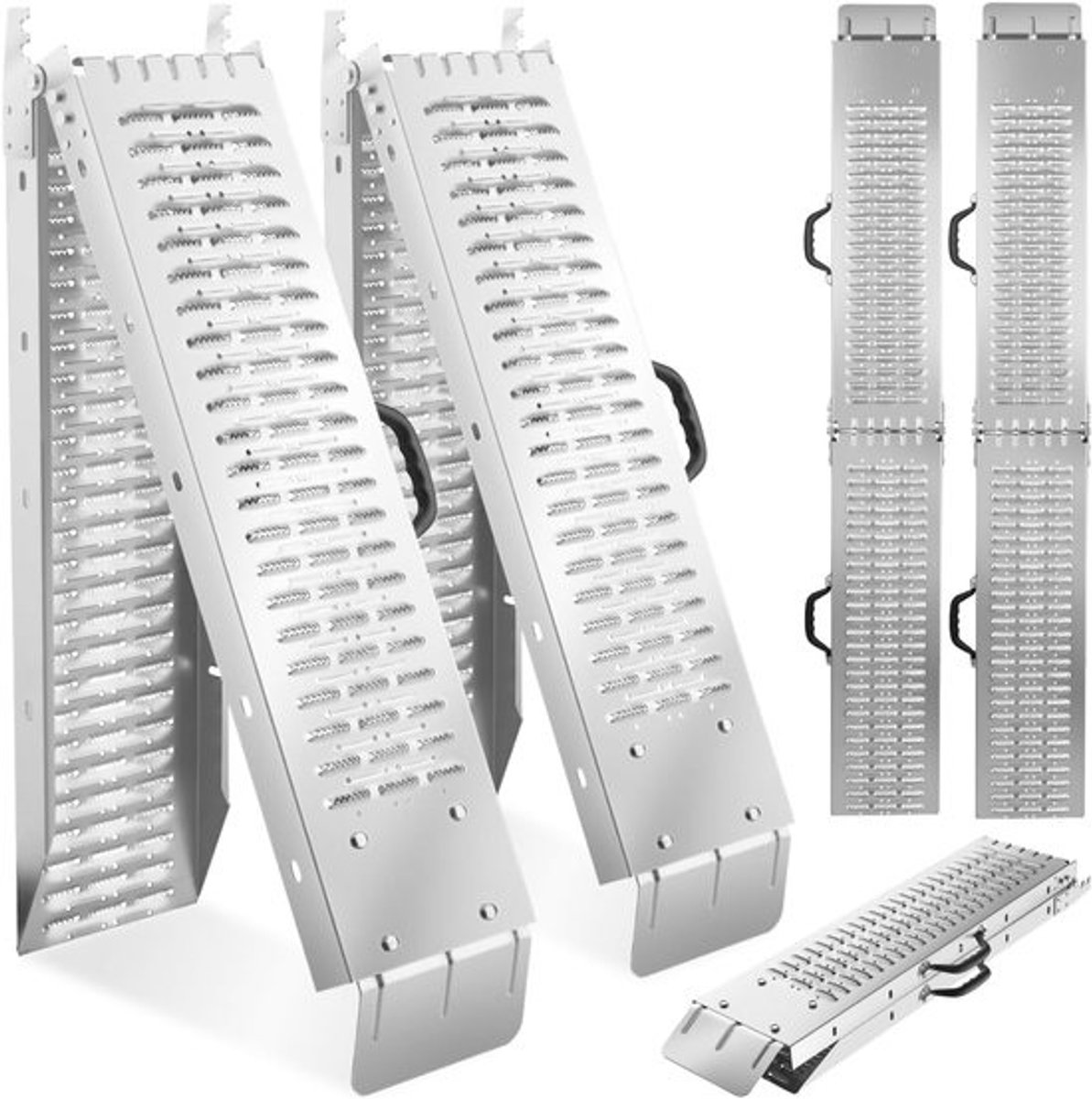 Oprijplaten Set - Opvouwbare Platen - Zware Lasten Laden - Inklapbaar Met Handvatten - 166 cm Lengte - Zilver