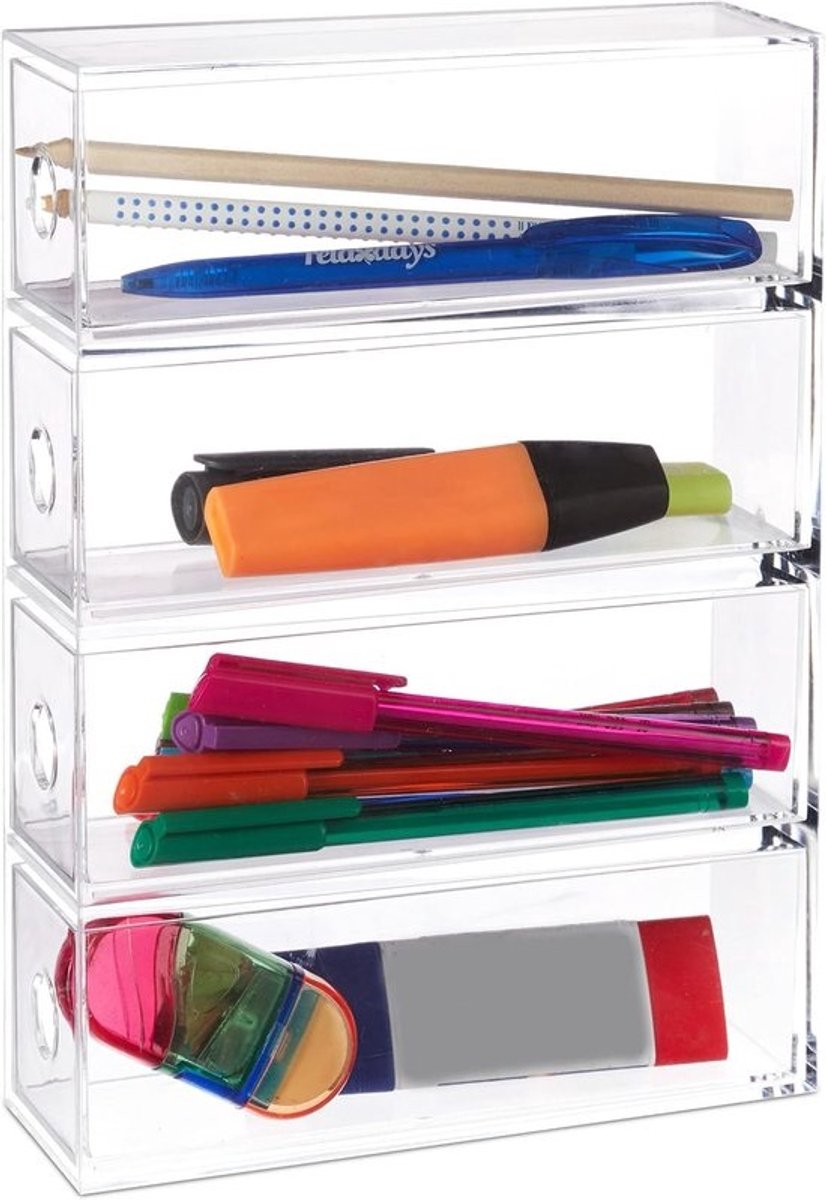 Make-up Organizer - Acryl Opbergbakje - Bureau Cosmetica Sieraden - 4 Lades Stapelbaar - 25x17.5x6.5 cm - Transparant