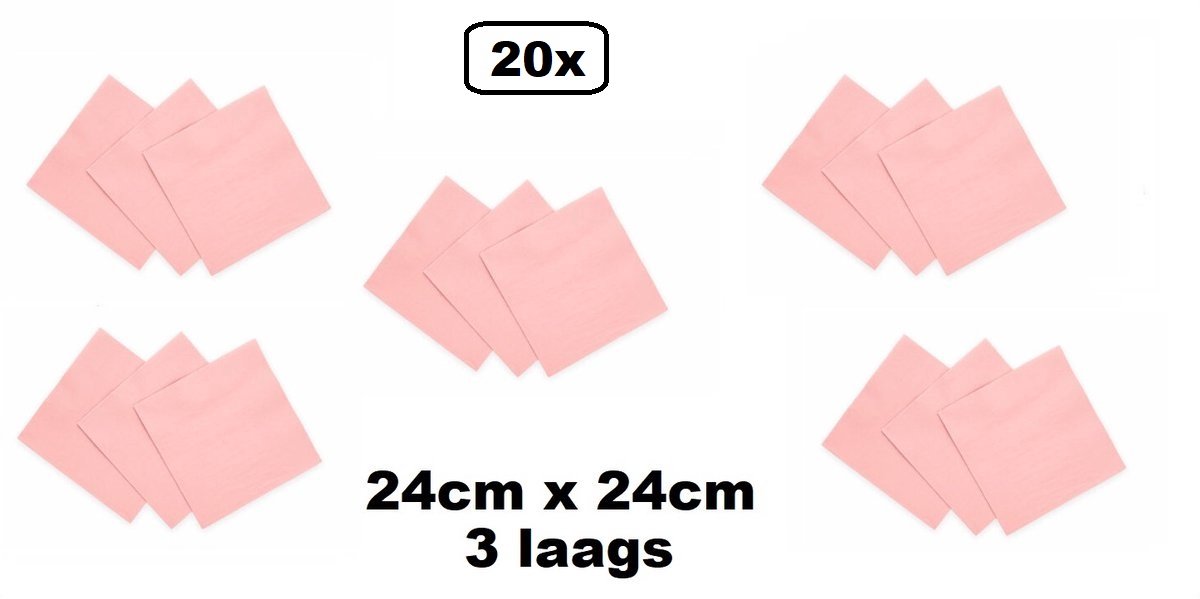 20 stuks Servetten roze 24cm x 24cm - 3 laags - Party Cocktail servet diner eten knoeien restaurant BBQ thema feest verjaardag feest