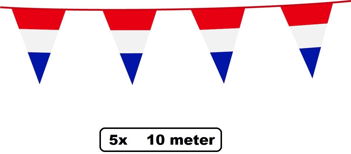 5 stuks Vlaglijn Nederland 1000 cm - Vlaggenlijn - groen/geel/rood - Carnaval thema feest landen