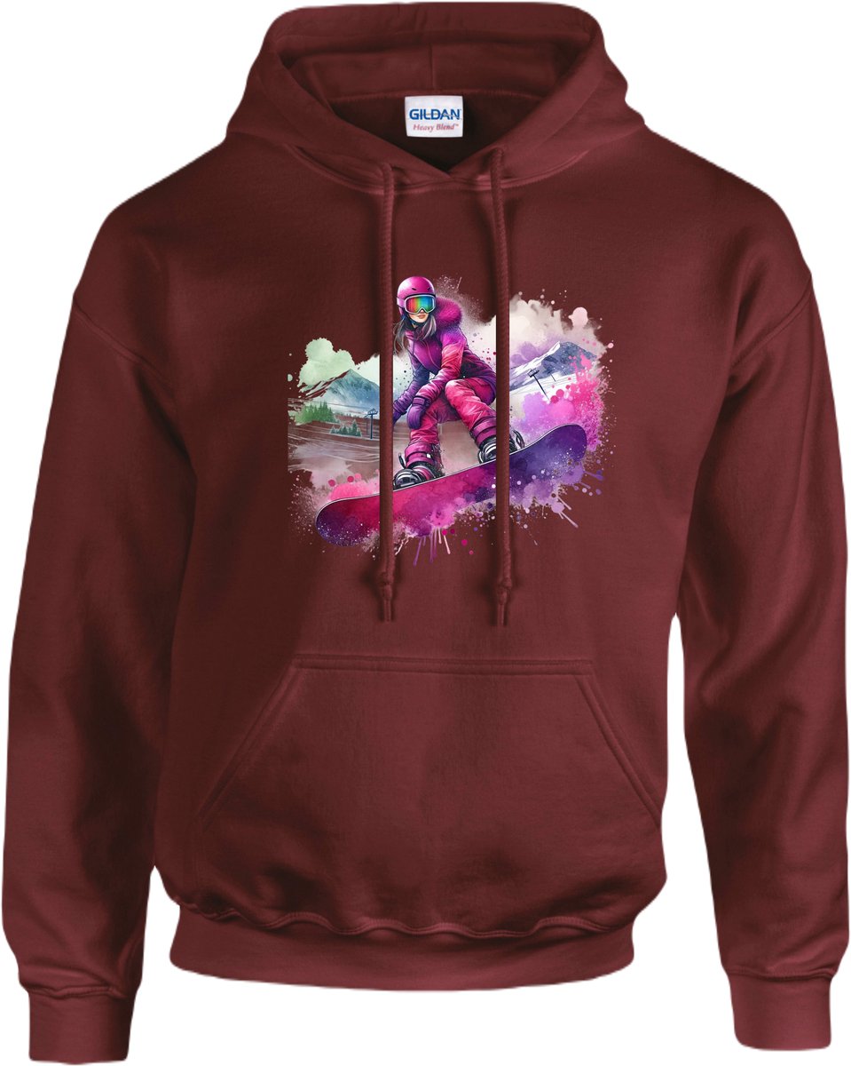 Hooded sweater met opdruk van kleurige Snowboarder maat L van Shirtmakelaar