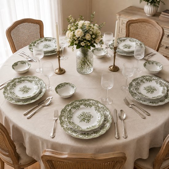 Bricard Fleury - Vintage Serviesset - 25-delig - 6-Persoons - Groen/Wit - Dinner Set - Porselein — afbeelding 2
