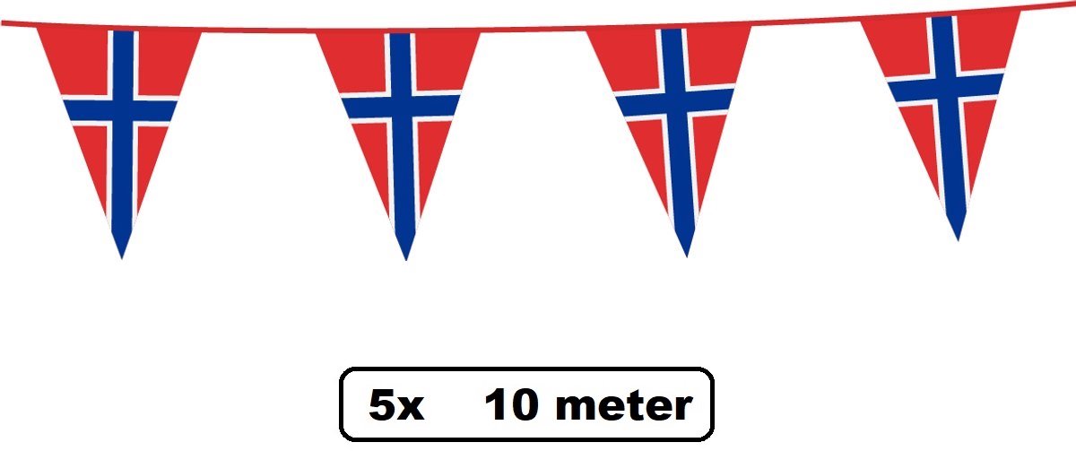 5 stuks Vlaglijn Noorwegen 1000 cm - Vlaggenlijn - groen/geel/rood - Carnaval thema feest landen