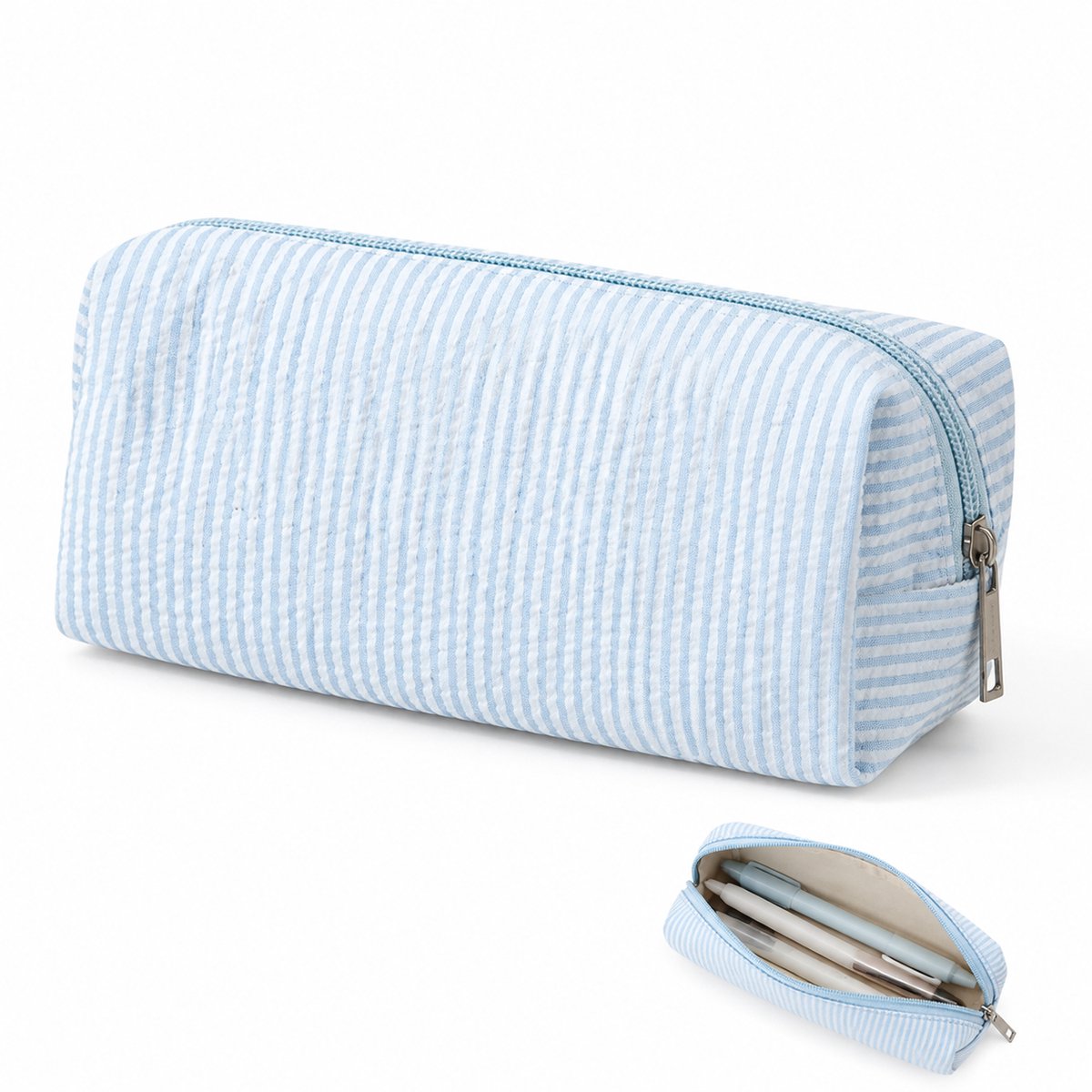 VHV - Etui Lichtblauw - Grote Capaciteit Pencil Case - 21x7.5x8 cm - Rits Pennenbak- Gemak Pennenetui - Voor School Kantoor