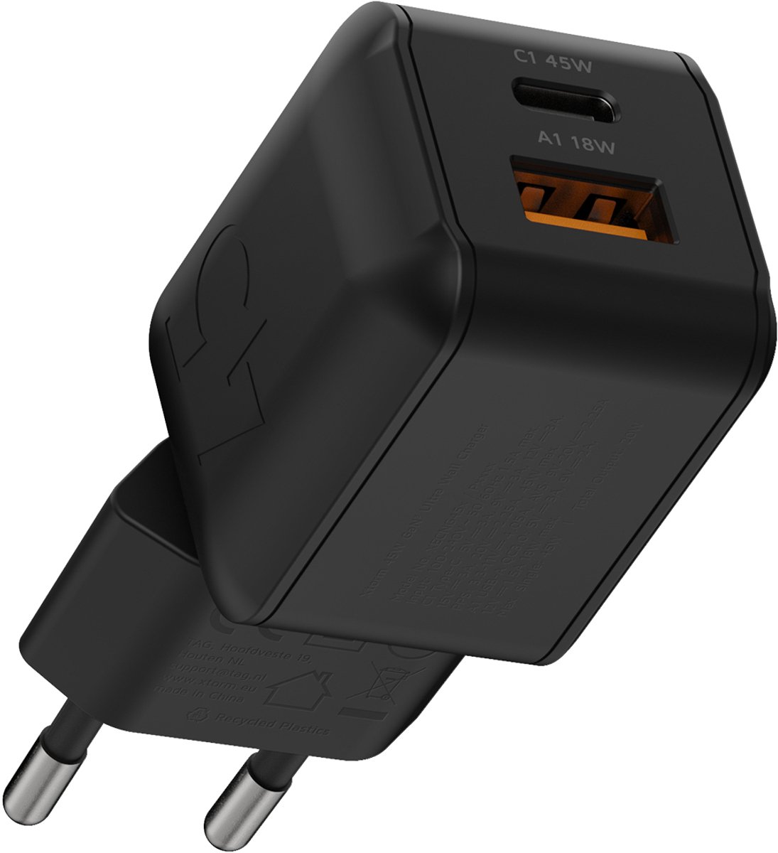 Xtorm XECNG451 oplader voor mobiele apparatuur Universeel Zwart USB Snel opladen Binnen