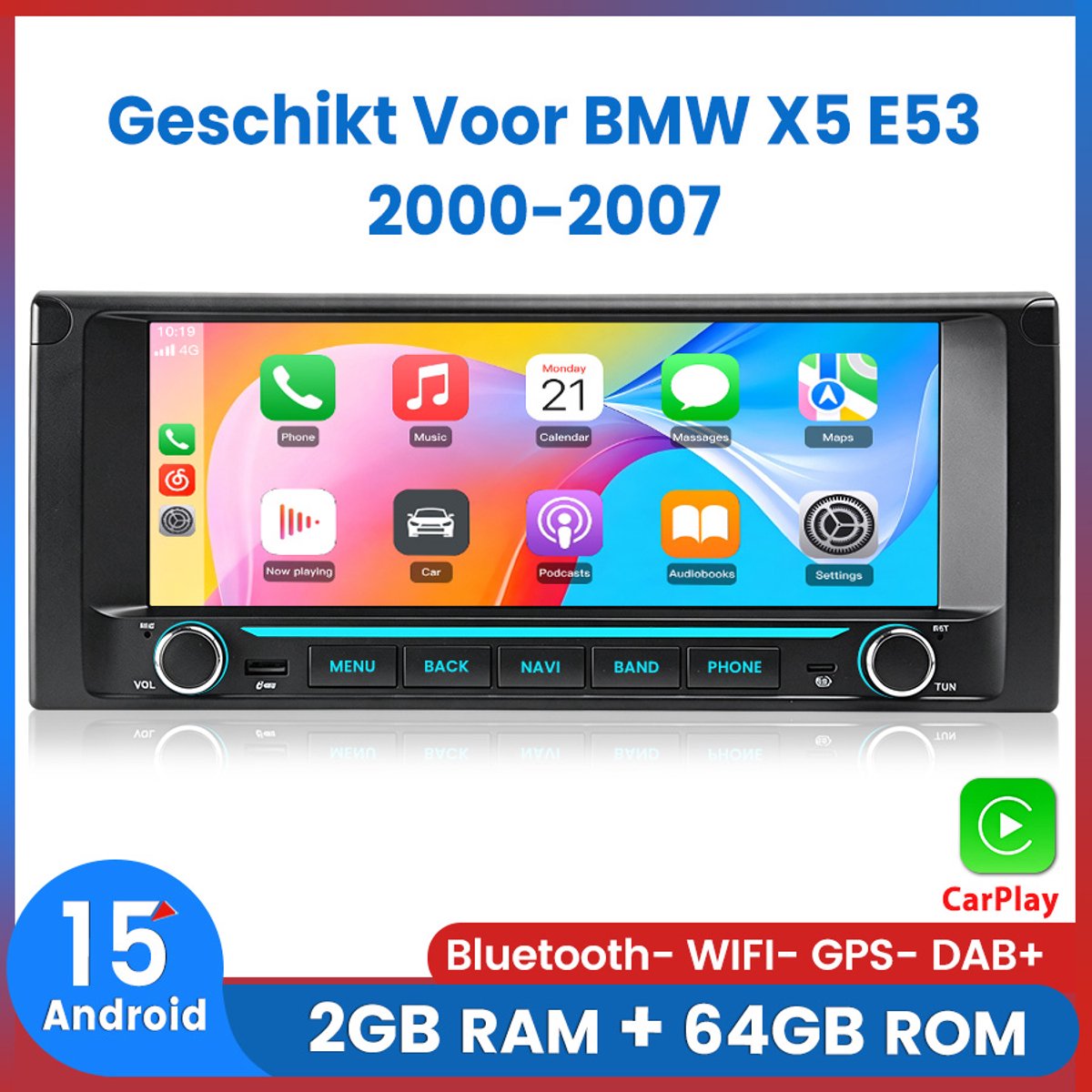 Awesafe 10.26 Inch Autoradio - Geschikt Voor BMW X5 E53 2000 t/m 2007 - 1600*600 Resolutie - Draadloos Apple Carplay & Android Auto - RAM 2GB + ROM 64GB - Bluetooth & Wifi - Radio Scherm - GPS Navigatie - 2001 2002 2003 2004 2005 2006 2007