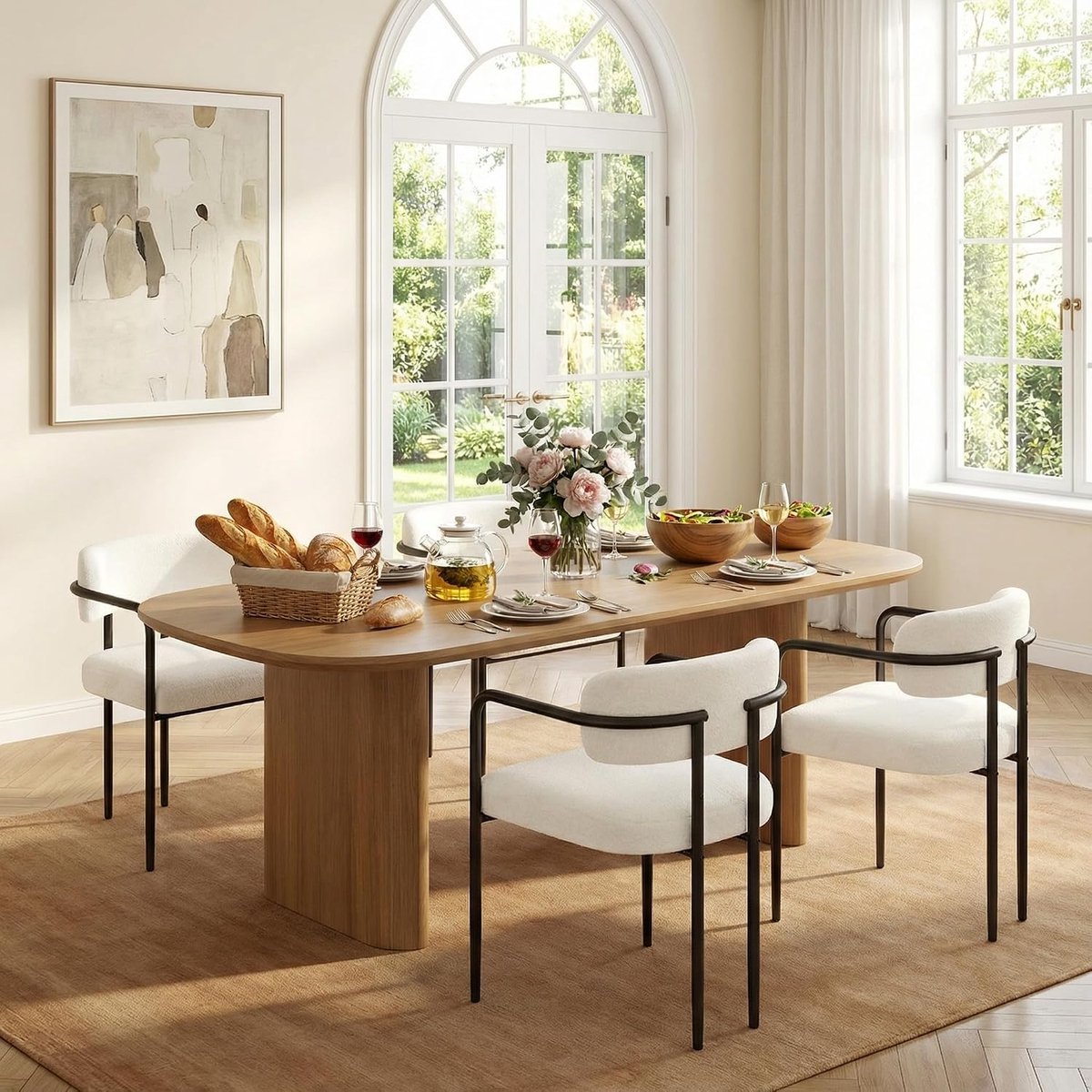 Puluomis - Eetkamerstoelen - Set van 4 - Teddy Fleece - Metalen poten - Gevoerde zitkussens - Wit