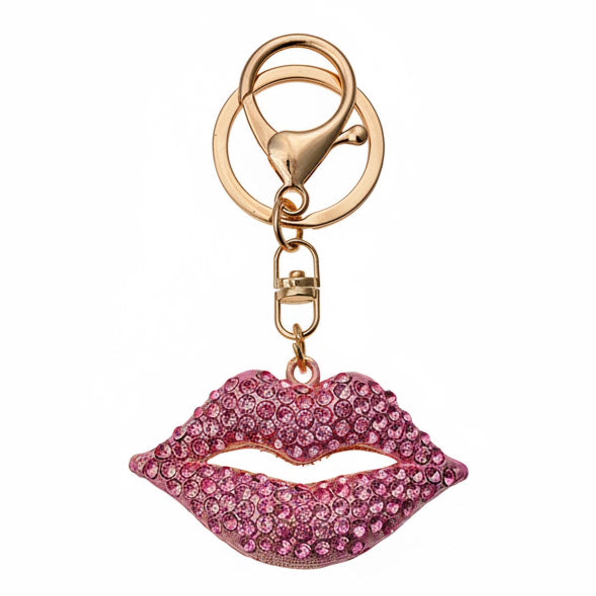 Clayre & Eef Sleutelhanger Lippen roze strass