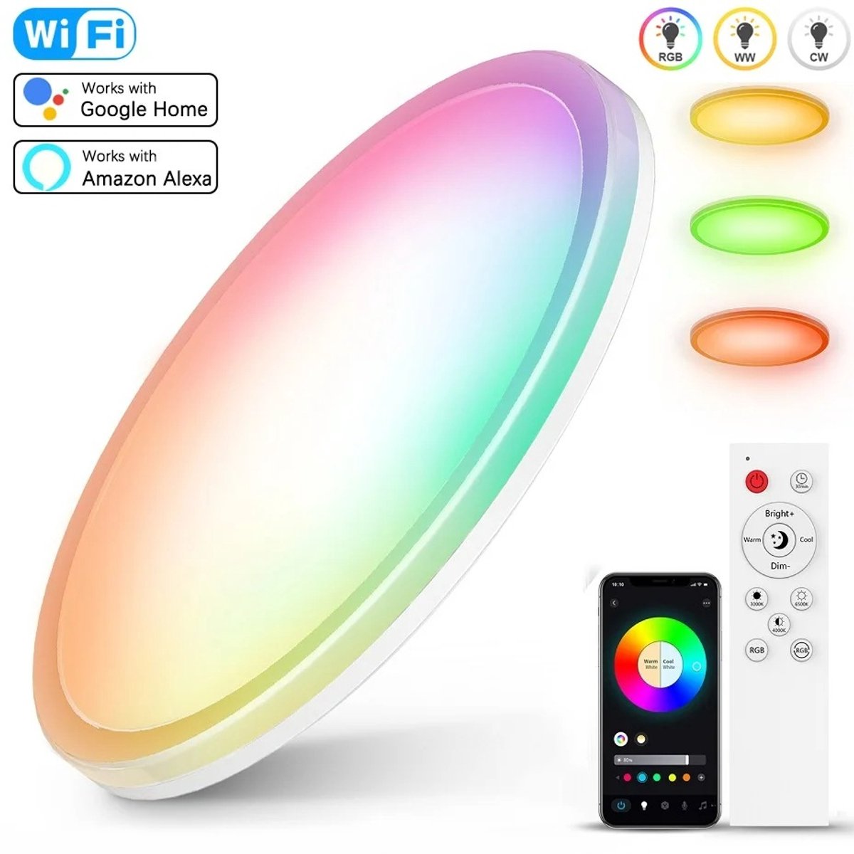 Innovastore Plafondlamp - Plafonniére - LED plafondlamp - Opbouwplafondlamp - WiFi smart lamp - Smartlamp - RGB light - Wit