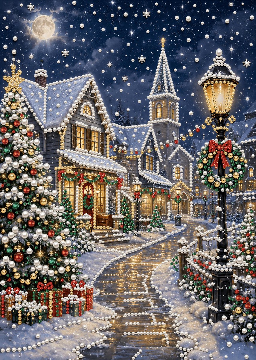 Casalora 3D DIY Kerststad Pare diamantschilderije Kunstset voos Volwassenen & Beginners - 30 x 40 cm