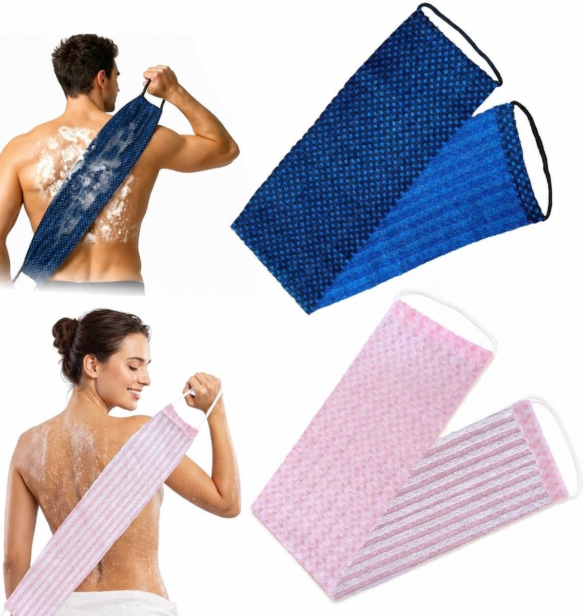 Set van 2 Peelingdoeken voor de Douche, Rugreiniger voor Lichaam, Exfoliatie en Verzorging