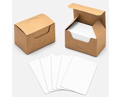 Kaiyaya - 100 Stuks Blanco Kaartjes - Flashcards Leerkaarten - Systeemkaarten Naamkaartjes - Met Kraft Opbergdoos - Crèmewit 9 x 5,4 cm