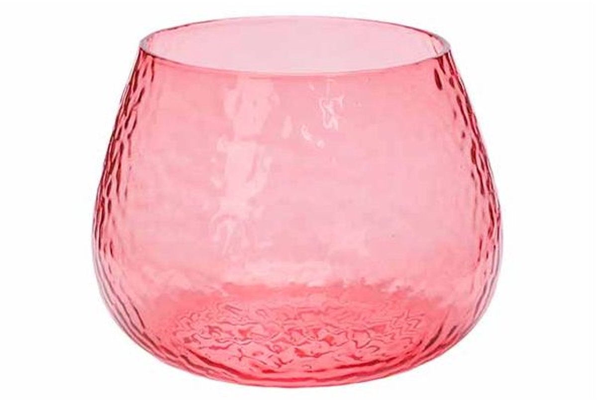 Theelichthouder Hammered Roze 10x10xh7,5 Cm Glas