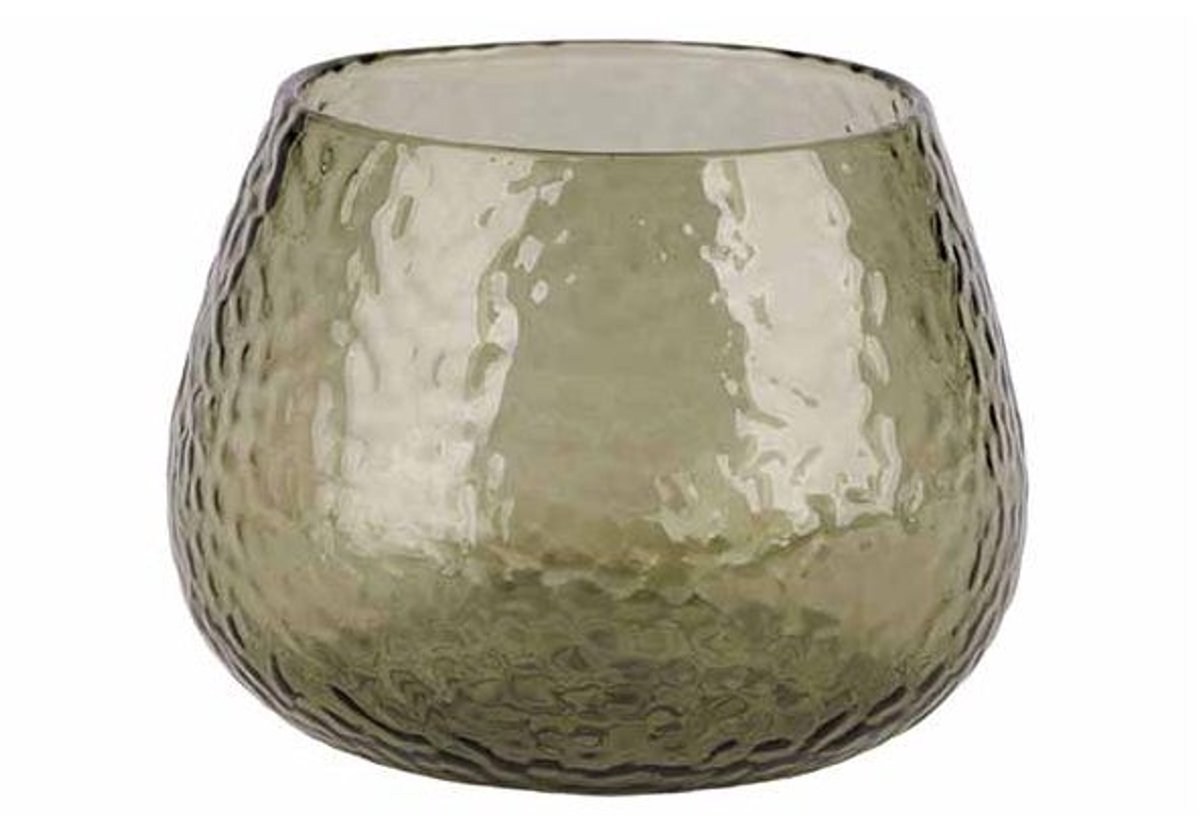 Theelichthouder Hammered Groen 10x10xh7, 5cm Glas